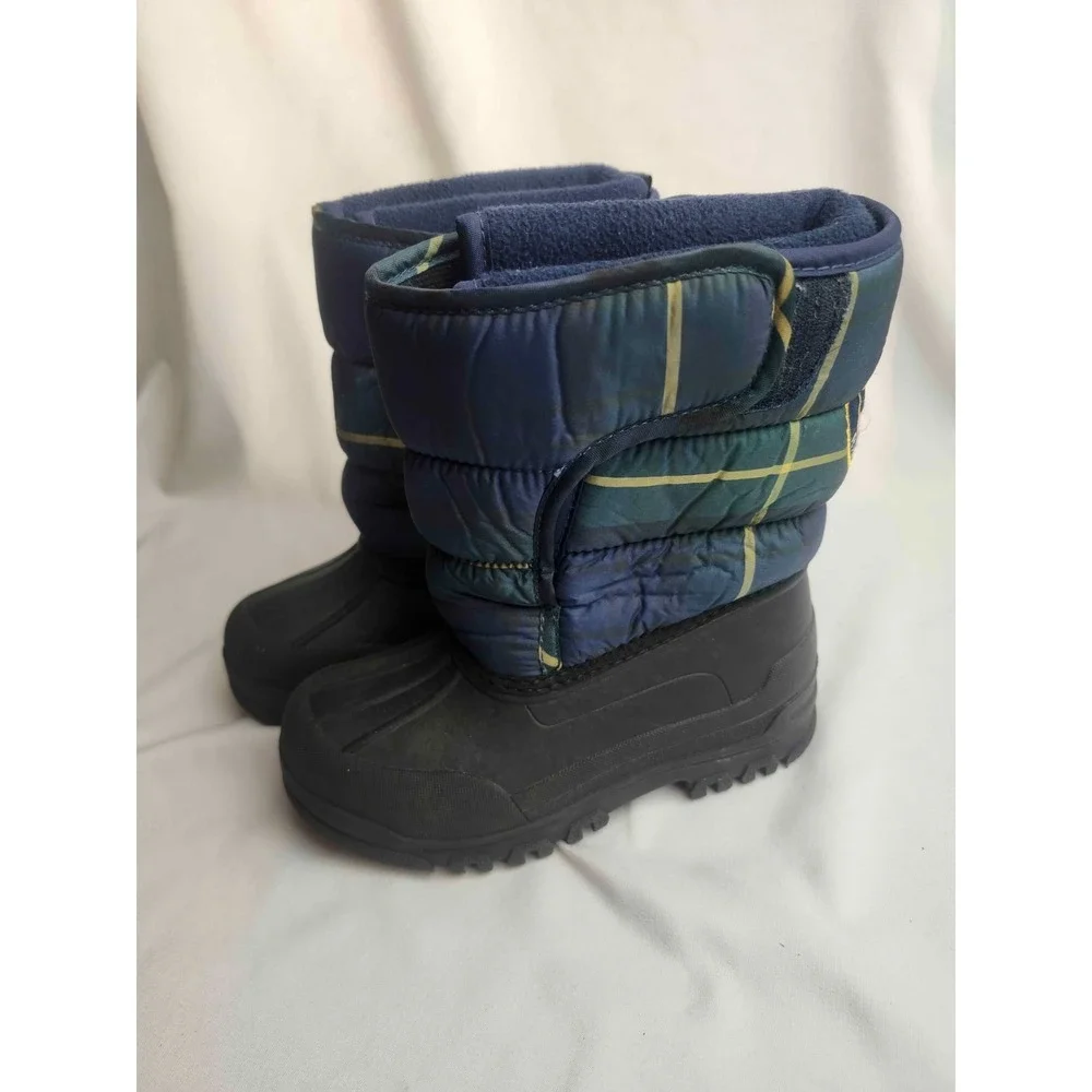 Polo Ralph Lauren Hamilten II Kids Snow Boots Size 10 Navy Plaid Large Pony Logo